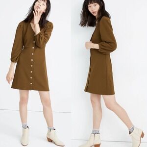 Texture &‎ Thread Madewell Crepe Balloon Sleeve Button Down Dress Small Olive